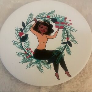 Festive Paper Party Set (Four) with Black Holiday Art on Ceramic Coasters